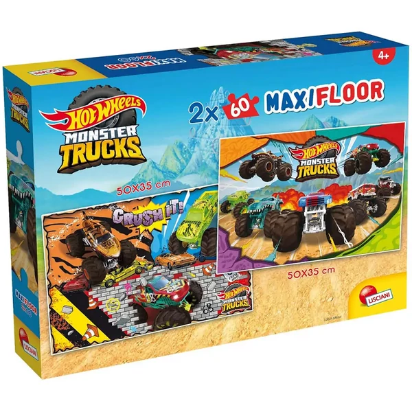 Hot Wheels Monster trucks 2 x 60db-os maxi padló puzzle 50x35cm - Lisciani