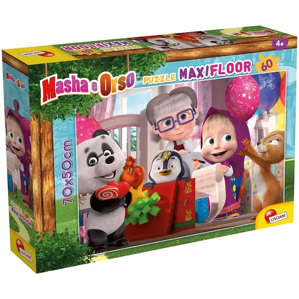 Mása és a medve meglepetés buli 60db-os maxi padló puzzle 70x50cm - Lisciani