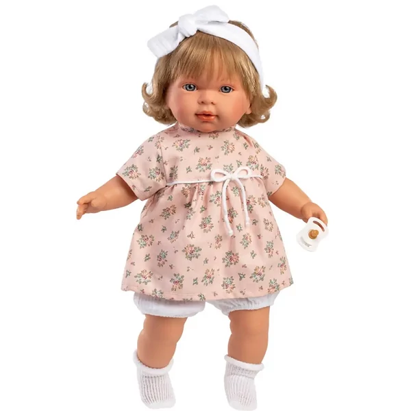 Llorens: Carla 42cm-es síró baba virágos ruhában fejpánttal