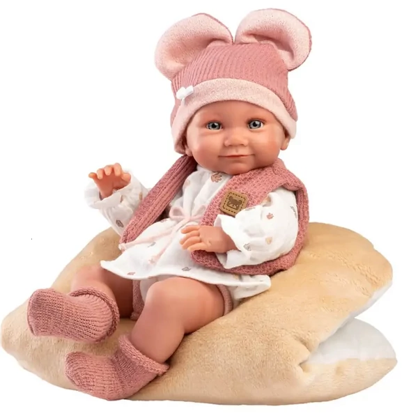 Llorens: Nica újszülött lány baba puha párnával 38cm