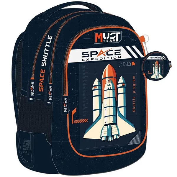 Luna: Must Team űrhajós lekerekített 3 rekeszes iskolatáska, hátizsák 32x18x43cm