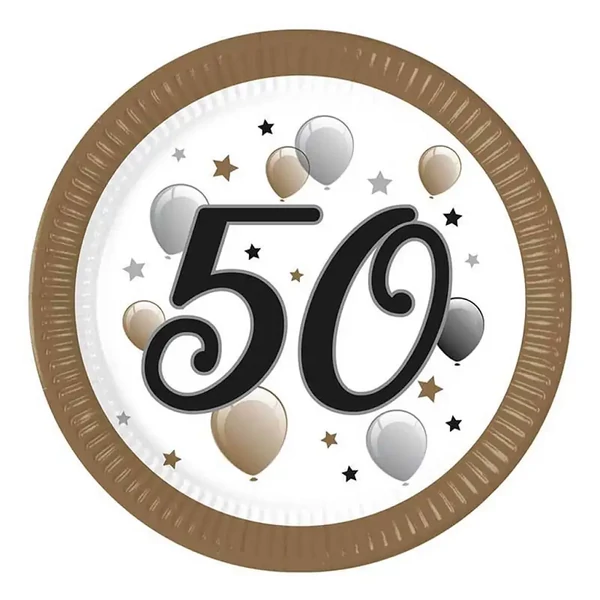 "50" év feliratos papírtányér 8db-os szett 23cm