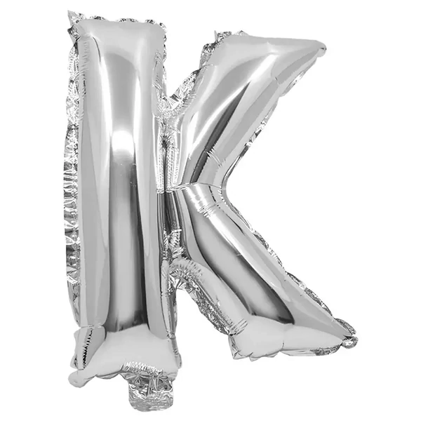 Betű formájú fólia lufi ezüst színben – K betű 32cm
