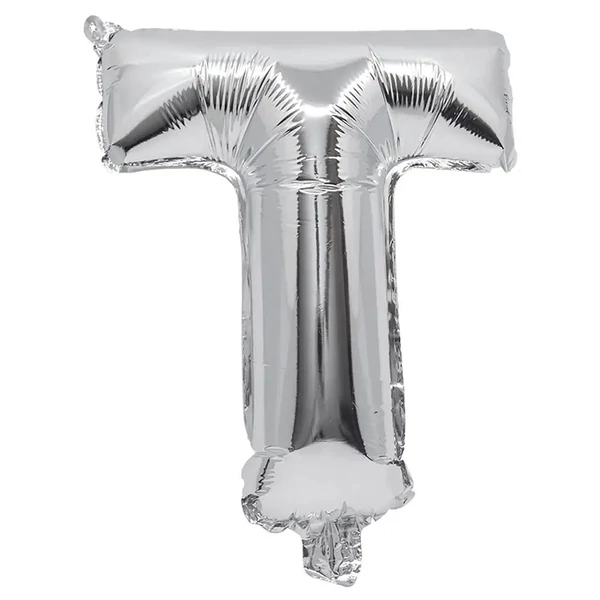 Betű formájú fólia lufi ezüst színben – T betű 32cm