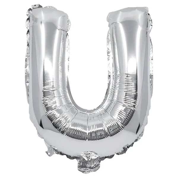 Betű formájú fólia lufi ezüst színben – U betű 32cm