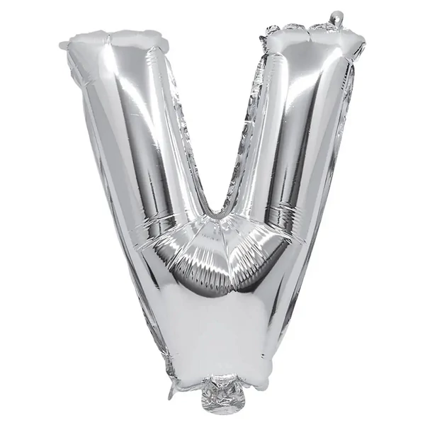 Betű formájú fólia lufi ezüst színben – V betű 32cm