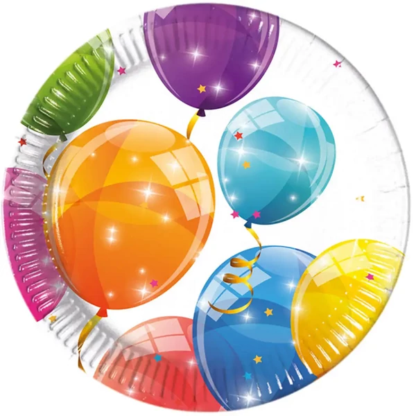 Csillogó lufis papírtányér 8db-os szett