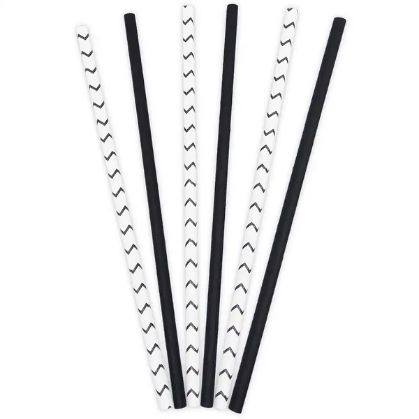 Fekete-fehér 50db-os papír szívószál szett