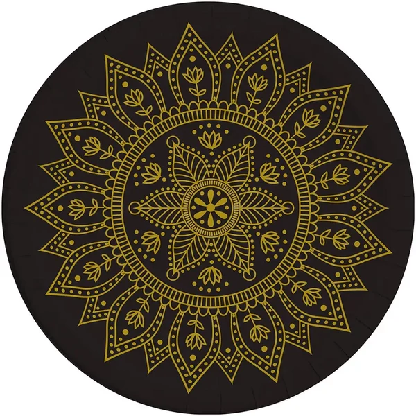 Mandala fekete-arany 8db-os papírtányér szett 23cm-es