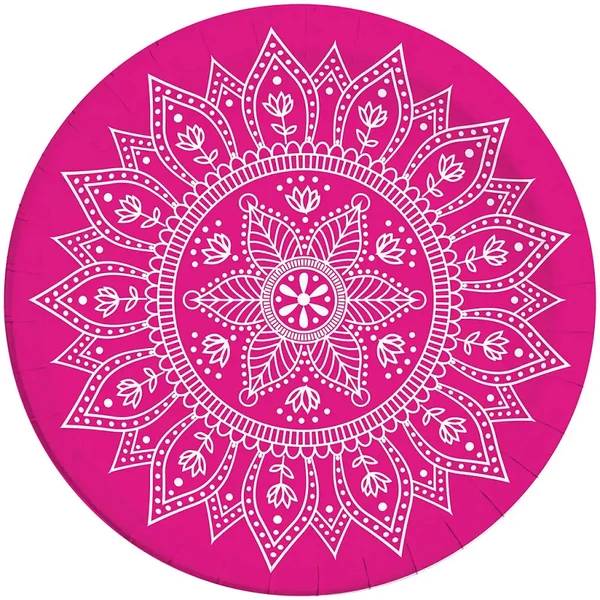 Mandala fukszia-fehér 8db-os papírtányér szett 23cm-es