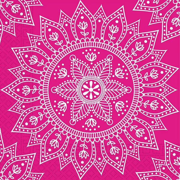 Mandala fukszia-fehér papírszalvéta szett – 2 rétegű, 33x33 cm, 20db