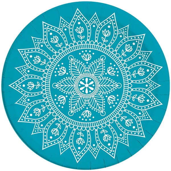 Mandala kék-fehér papírtányér 8db-os szett 23cm