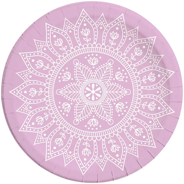 Mandala lila-fehér 8db-os papírtányér szett 23cm-es