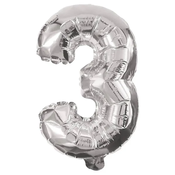 Számos fólia lufi ezüst színben – 3-as szám 86cm