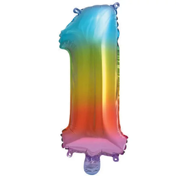 Számos fólia lufi metál szivárvány színben – 1-es szám 34cm