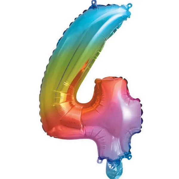 Számos fólia lufi metál szivárvány színben – 4-es szám 34cm