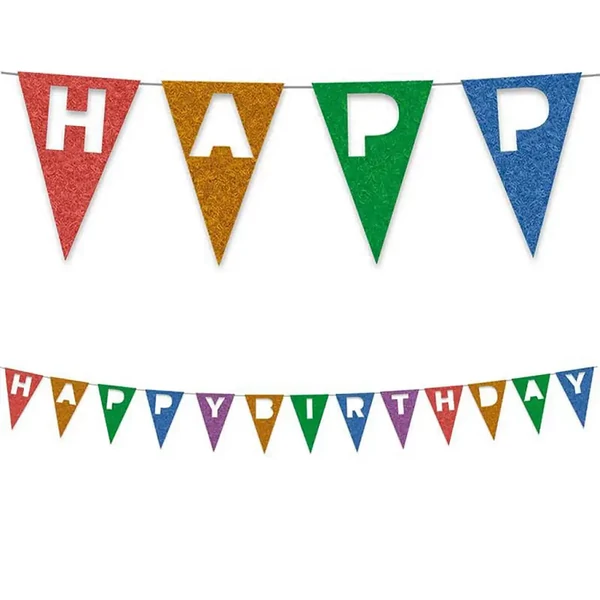 Újrahasznosítható színes banner Happy Birthday felirattal 200cm