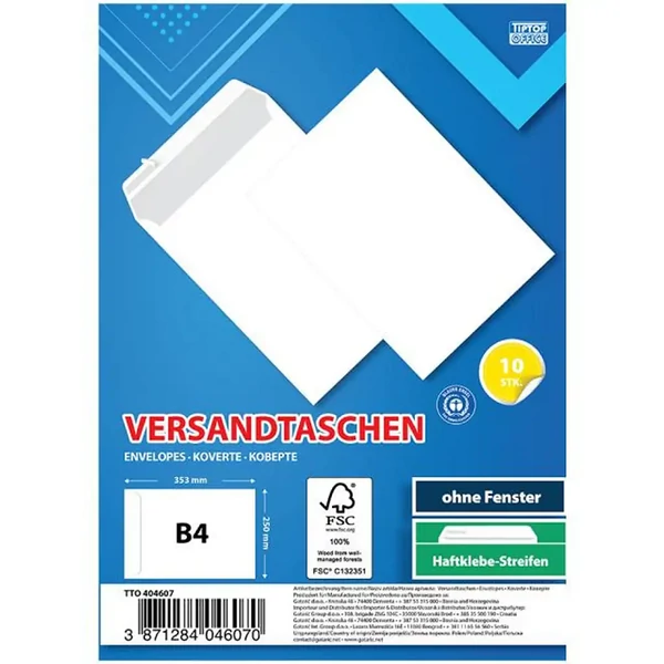 Spirit: Fehér boríték B4 25x35cm 10db-os csomag