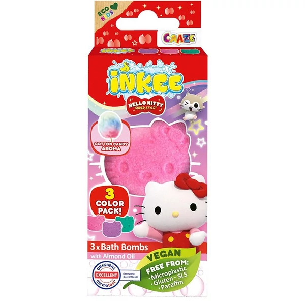 Craze Inkee: Vegán fürdő bomba formák - Hello Kitty vattacukor aromával 3db-os