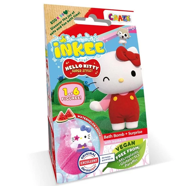 Craze Inkee: Vegán fürdőgolyó csomag gyűjthető Hello Kitty figurával - Dinnye aromával