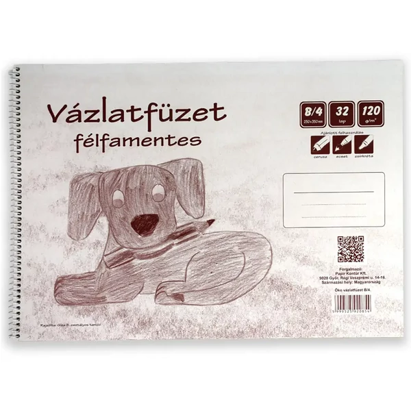 Félfamentes spirálos vázlatfüzet B/4 32 lapos, 120g