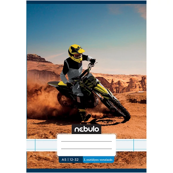Nebulo: Tűzött 3. osztályos cross motoros a sivatagban mintás vonalas füzet 12-32 A/5