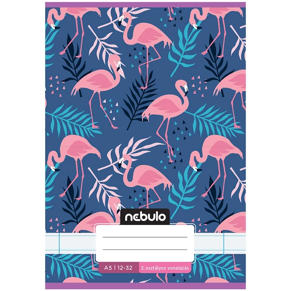 Nebulo: Tűzött 3. osztályos flamingó mintás vonalas füzet 12-32 A/5