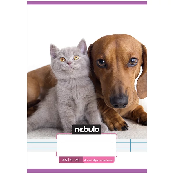 Nebulo: Tűzött 4. osztályos tacskó és szürke cica mintás vonalas füzet 21-32 A/5