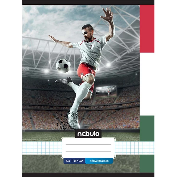 Nebulo: Tűzött kockás foci HUN mintás füzet 87-32 A/4