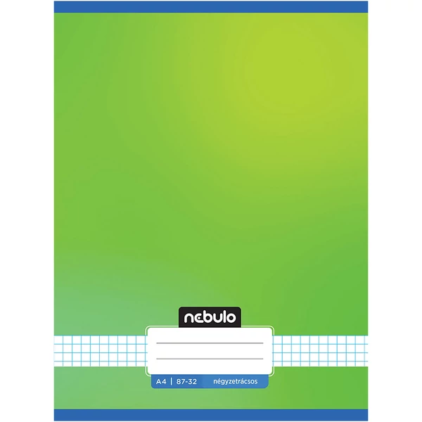 Nebulo: Tűzött kockás friss zöld színű füzet 87-32 A/4