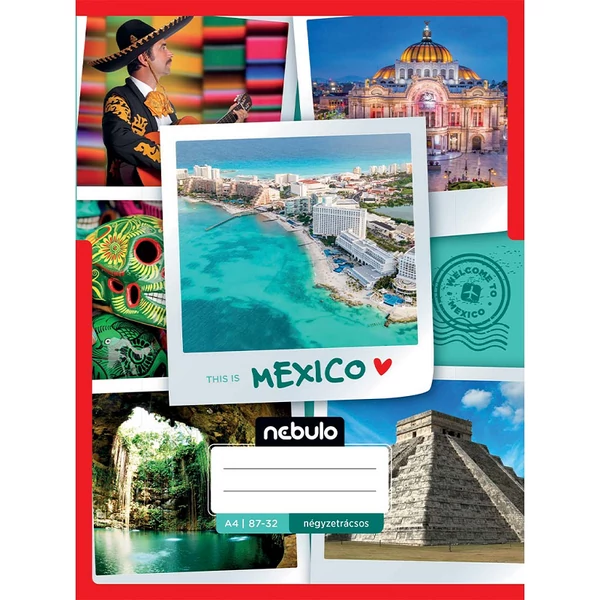 Nebulo: Tűzött kockás Mexikó mintás füzet 87-32 A/4