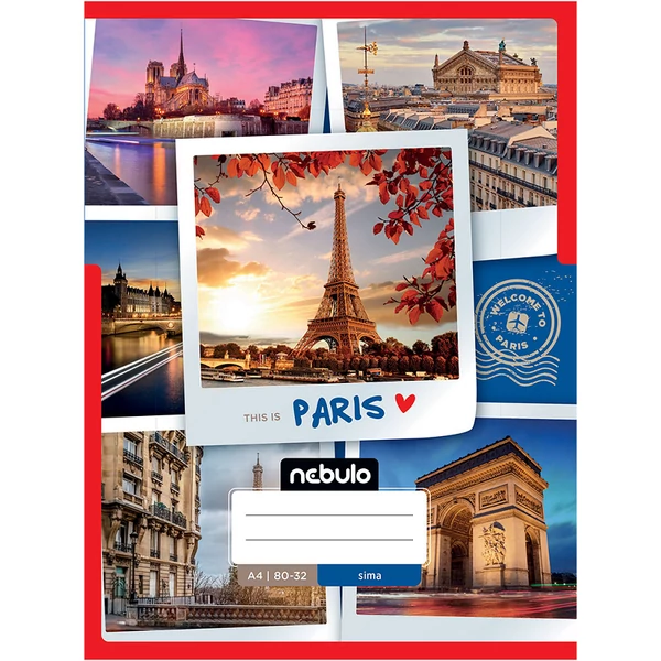 Nebulo: Tűzött sima Párizs mintás füzet 80-32 A/4
