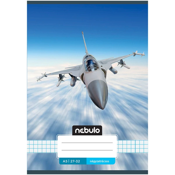 Nebulo: Tűzött vadászgép mintás kockás füzet 27-32 A/5