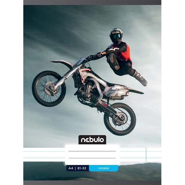 Nebulo: Tűzött vonalas motocross mintás füzet 81-32 A/4