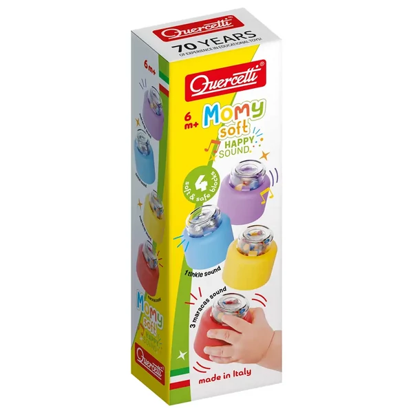 Quercetti: Momy Soft 4 db-os puha csörgős építőkocka szett