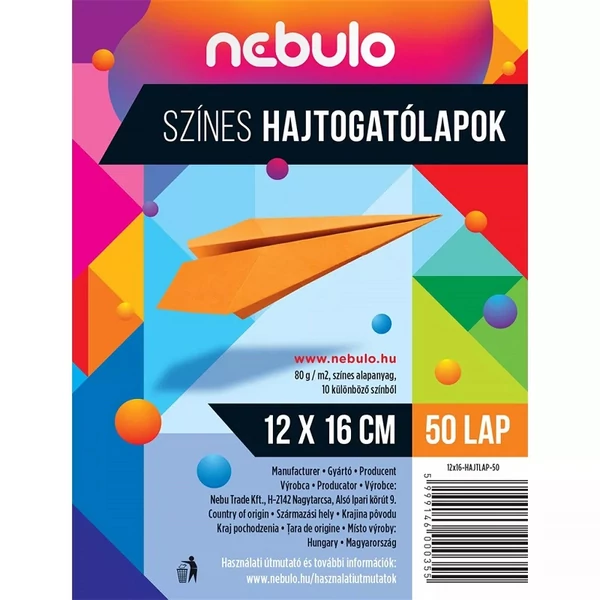 Nebulo: Színes hajtogatólap 50 lapos 12x16cm 80g