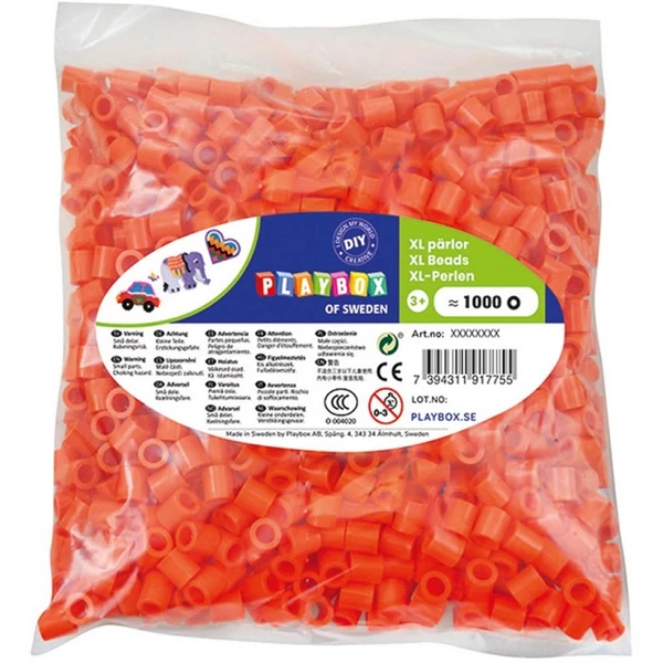 PlayBox: 9mm-es XL MIDI vasalható gyöngy 1000db-os csomag narancssárga színben