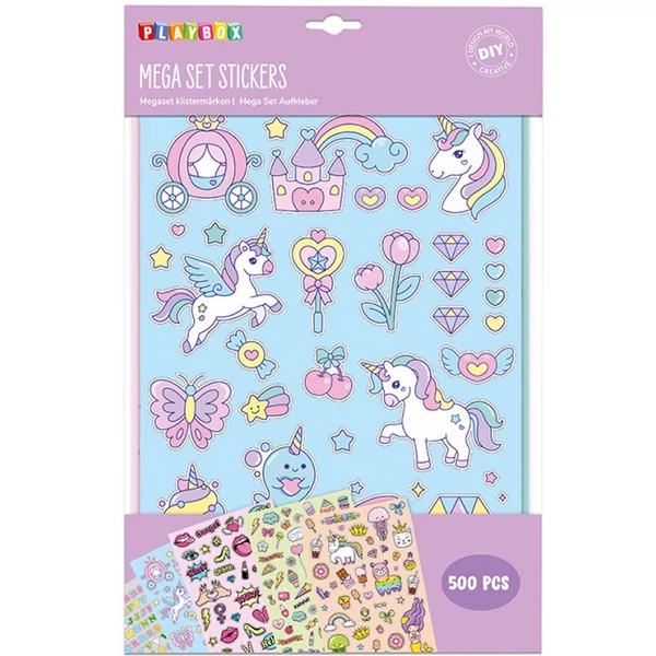 PlayBox: Unikornis mintás mega matrica szett - 500db-os