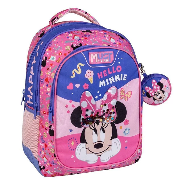 Luna: Must Team Hello Minnie egeres lekerekített 3 rekeszes iskolatáska, hátizsák 32x18x43cm