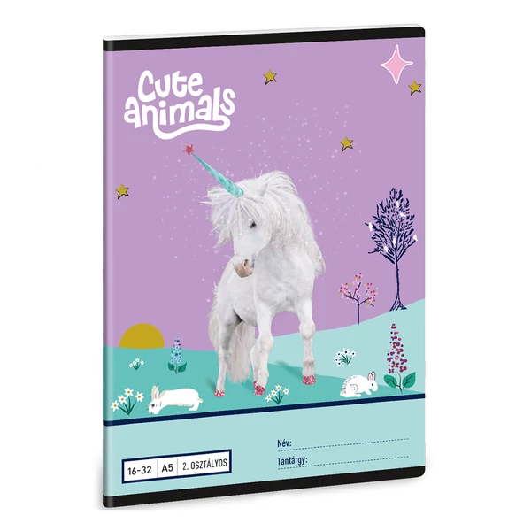 Ars Una: Cute Animals - Unikornis mintás 2. osztályos vonalas füzet A/5 16-32