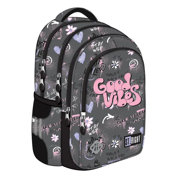 St.Right Good Vibes feliratú szürke iskolatáska, hátizsák BP58 40x28x18cm