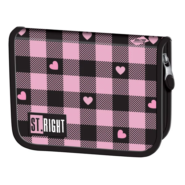 St.Right Rózsazín-fekete szívecske mintás kihajtható tolltartó PC03 20,5x14x3,5cm