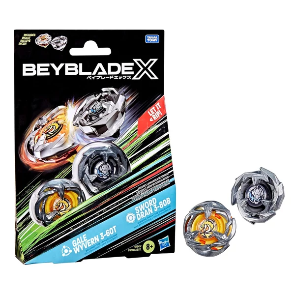 Beyblade X: Dupla csomag - Gale Wyvern 3-60T & Sword Dran 3-80B pörgettyű - Hasbro