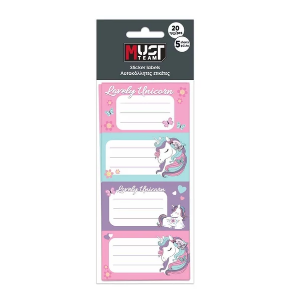 Luna: Must Team Unikornis mintás füzetcímke 20db-os csomag