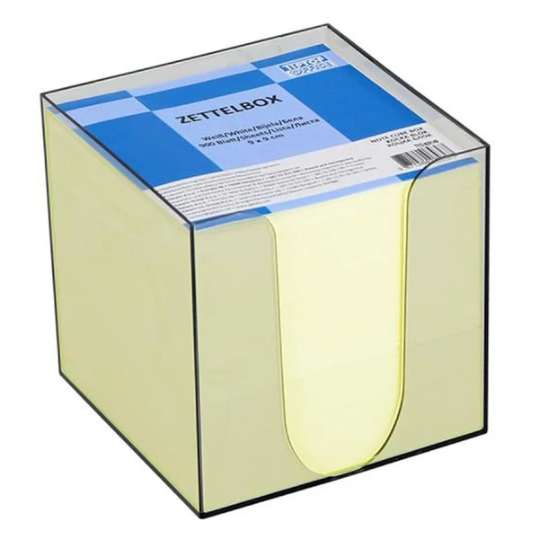 Spirit: Sárga jegyzettömb átlátszó tárolóban 900lapos 9x9x9cm