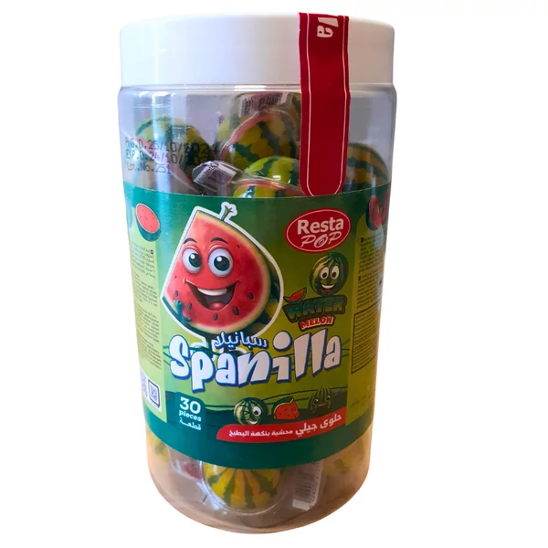 Spanilla görögdinnye ízű töltött gumicukor golyó 30x10g