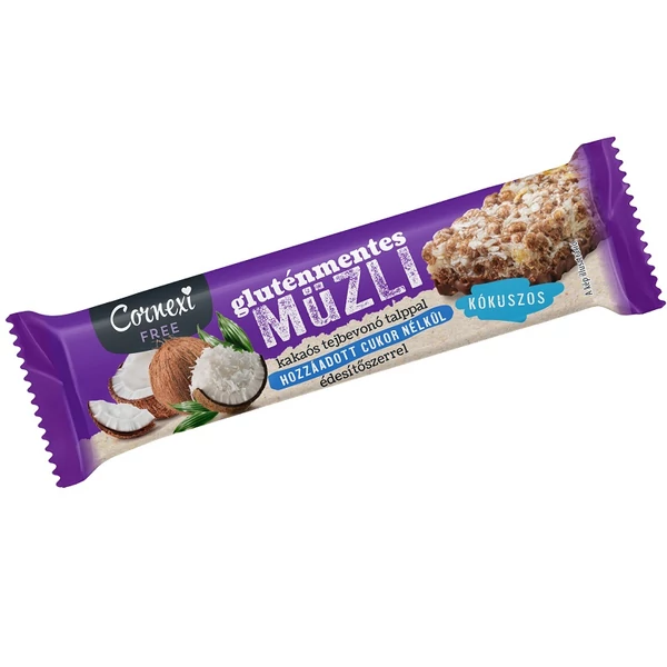Cornexi gluténmentes, hozzáadott cukor nélküli kókusz ízesítésű müzliszelet 25g