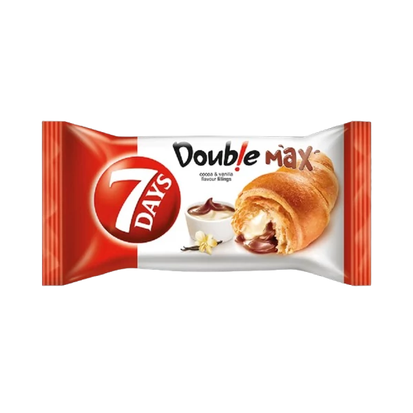 7DAYS Double Max croissant kakaós töltelékkel és vanília ízű töltelékkel 80 g