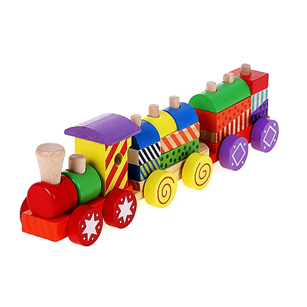 Színes fa vonat építőelemekkel