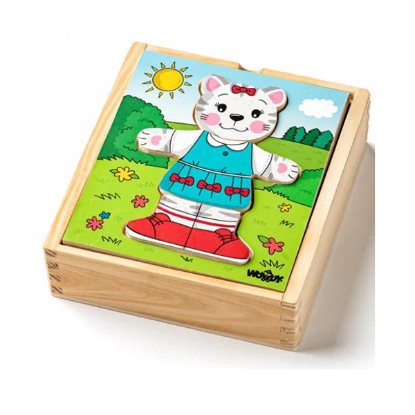 Öltöztethető cica fa puzzle 18db-os - Woodyland